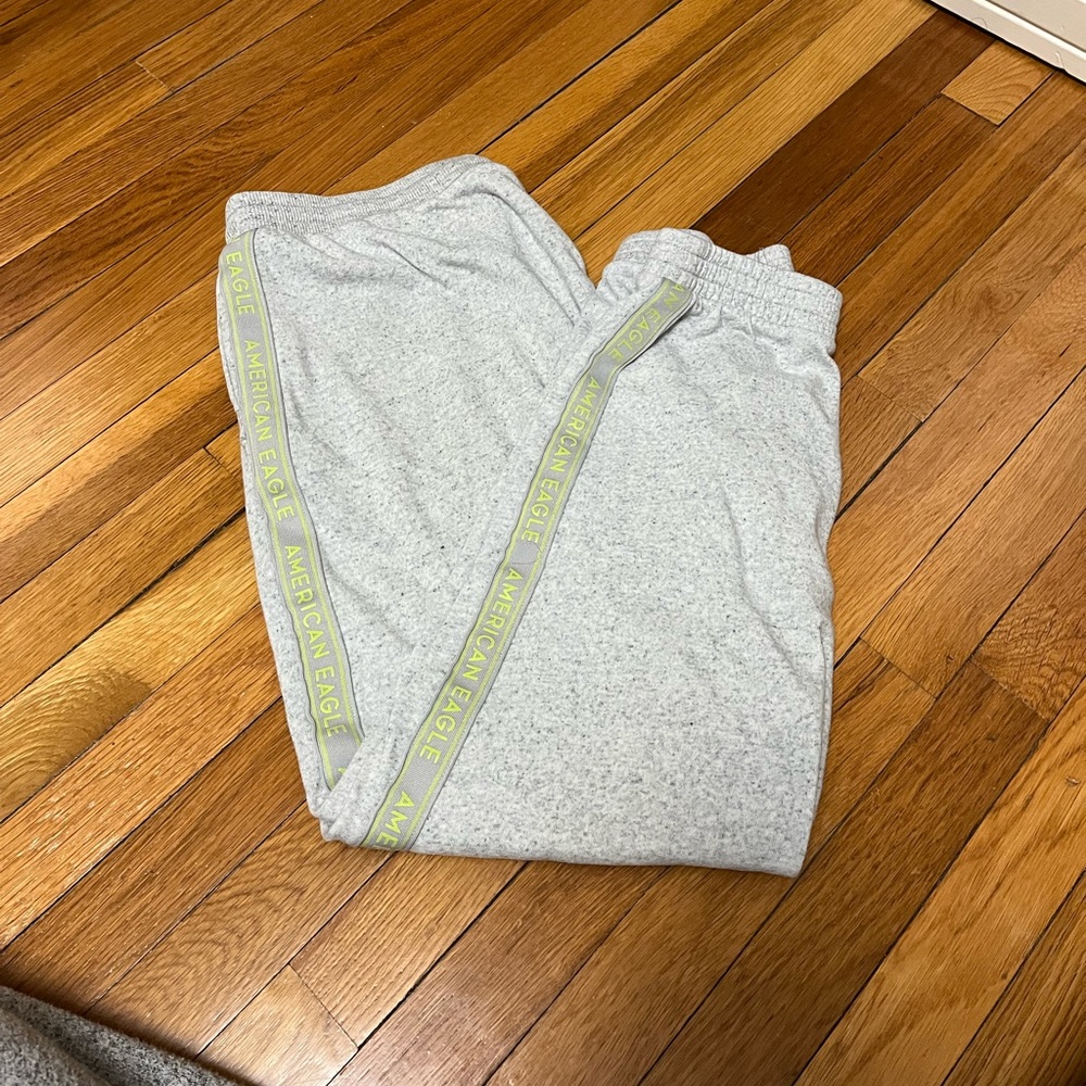 American Eagle Ahh-mazingly Soft Logo Stripe Jogger, Gray, L